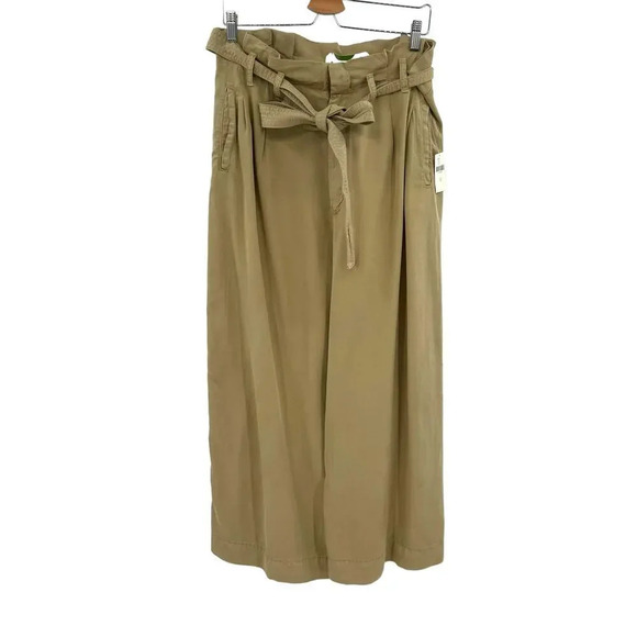 Anthropologie Blythe Wide-Leg Paperbag Pants Trouser Belted Khaki Tan Size US 14 - Picture 2 of 12